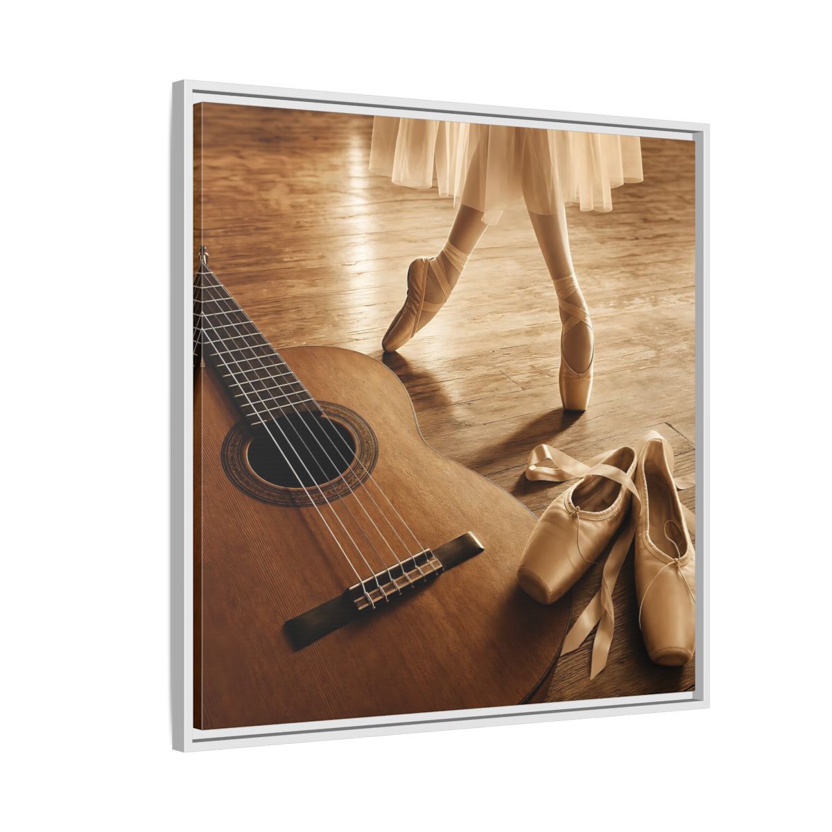 Side Mockup 7. Ballet Shoes And Guitar shown as framed canvas print