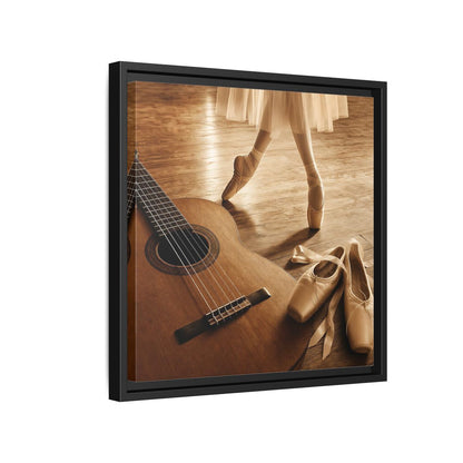 Side Mockup 15. Ballet Shoes And Guitar shown as framed canvas print