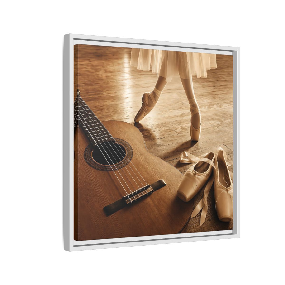 Side Mockup 10. Ballet Shoes And Guitar shown as framed canvas print
