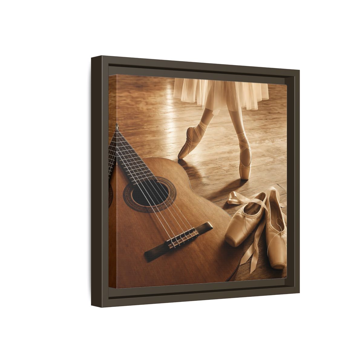 Side Mockup 17. Ballet Shoes And Guitar shown as framed canvas print