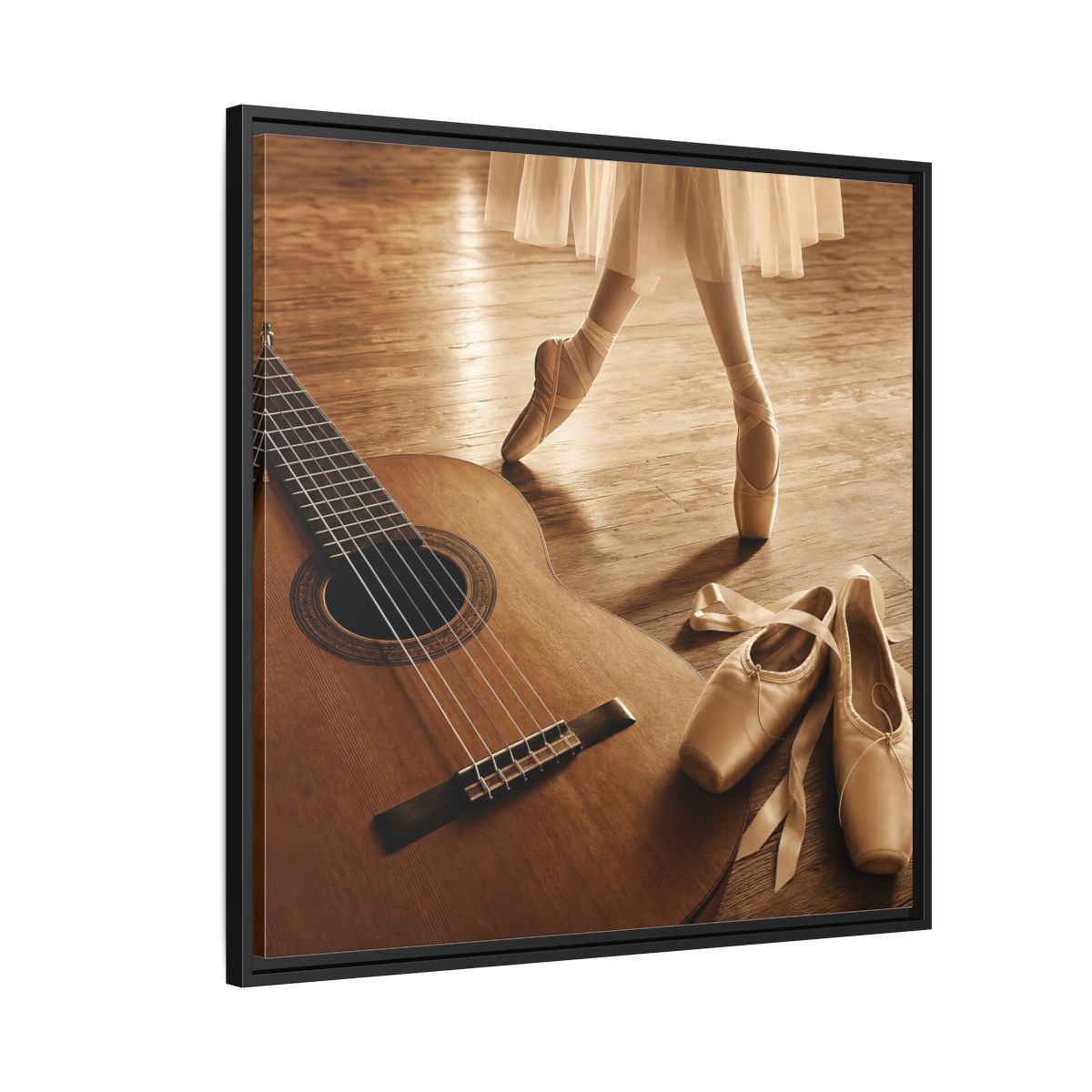 Side Mockup 9. Ballet Shoes And Guitar shown as framed canvas print