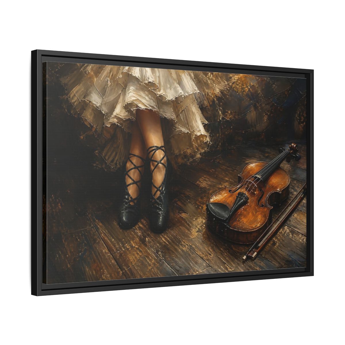 Side Mockup 14. Ballet Shoes And Violin shown as framed canvas print