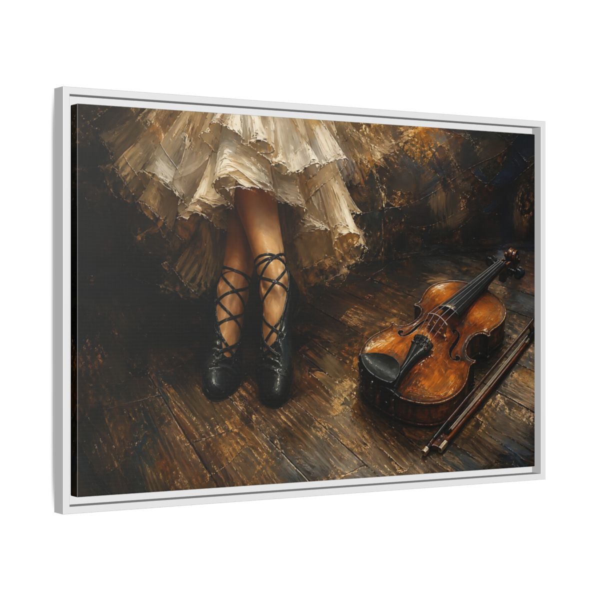 Side Mockup 9. Ballet Shoes And Violin shown as framed canvas print