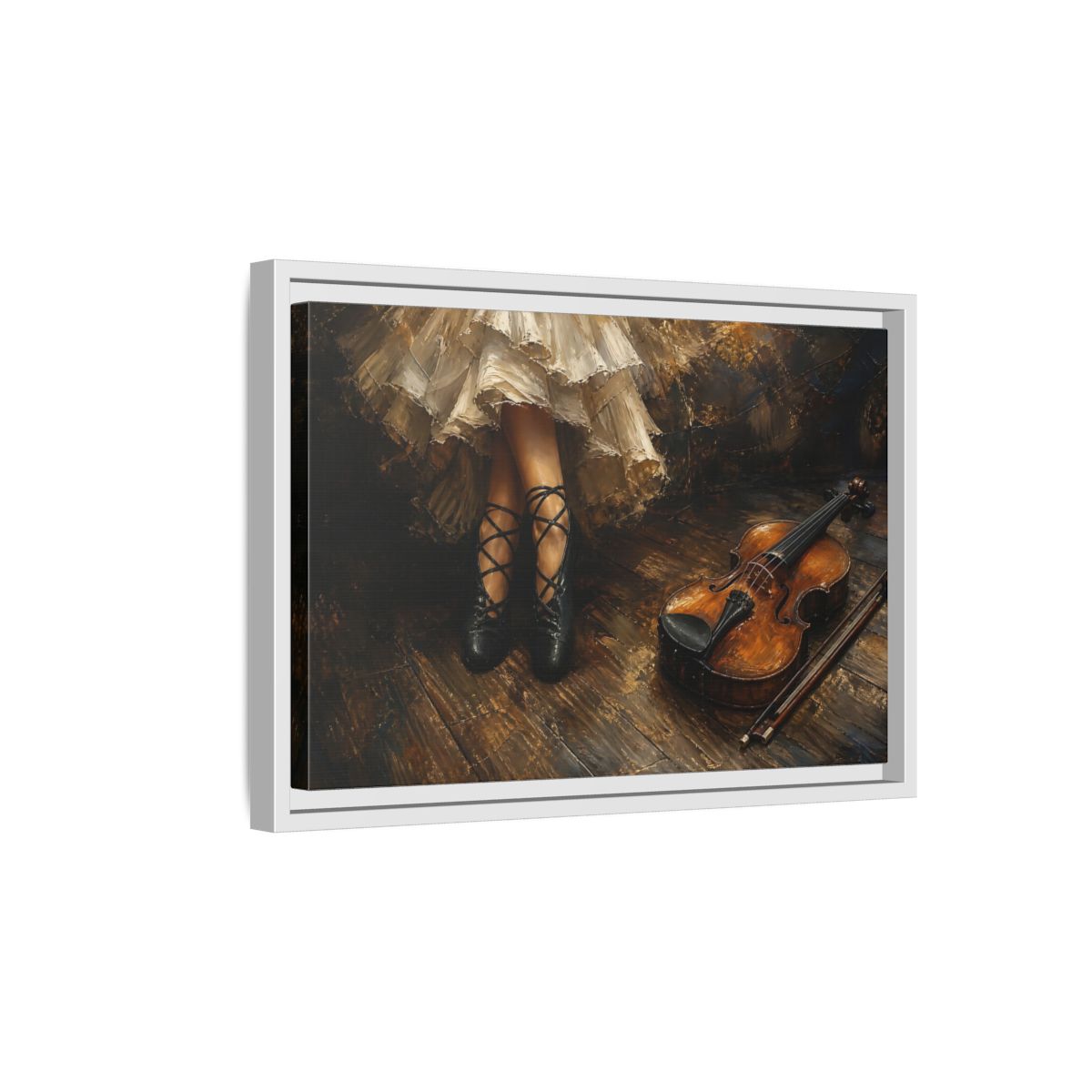Side Mockup 4. Ballet Shoes And Violin shown as framed canvas print