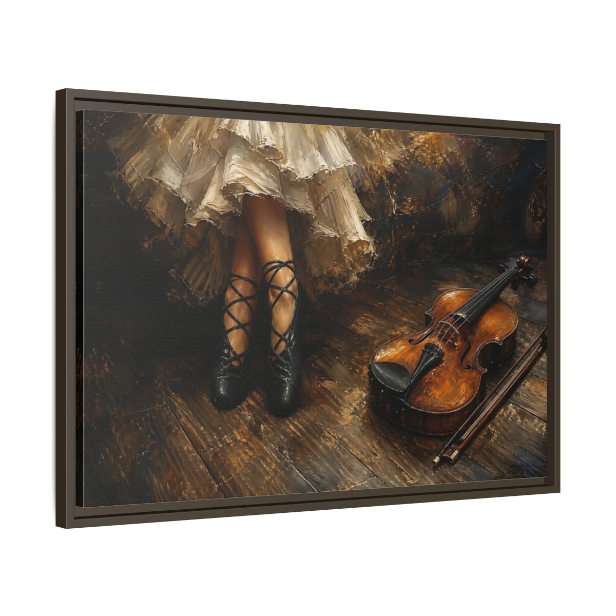 Side Mockup 11. Ballet Shoes And Violin shown as framed canvas print
