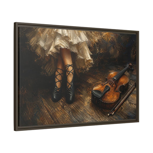 Main Mockup. Ballet Shoes And Violin shown as framed canvas print