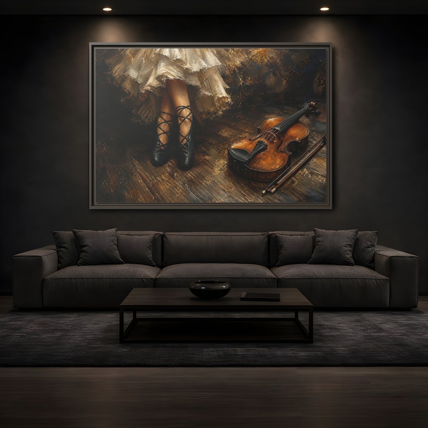 Mockup 3. Ballet Shoes And Violin shown as framed canvas print