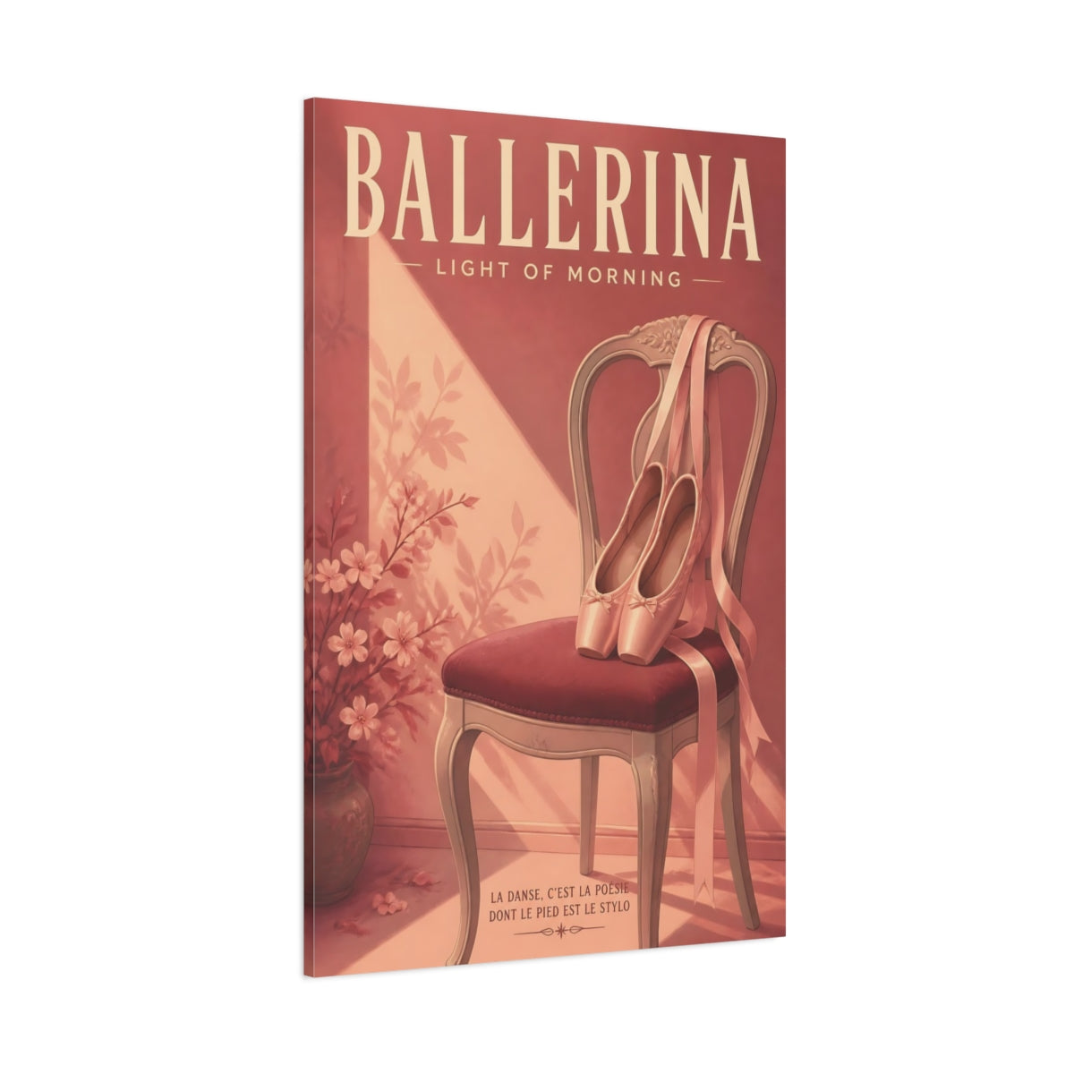 Side Mockup 1. Ballet Slippers On Chair shown as canvas print