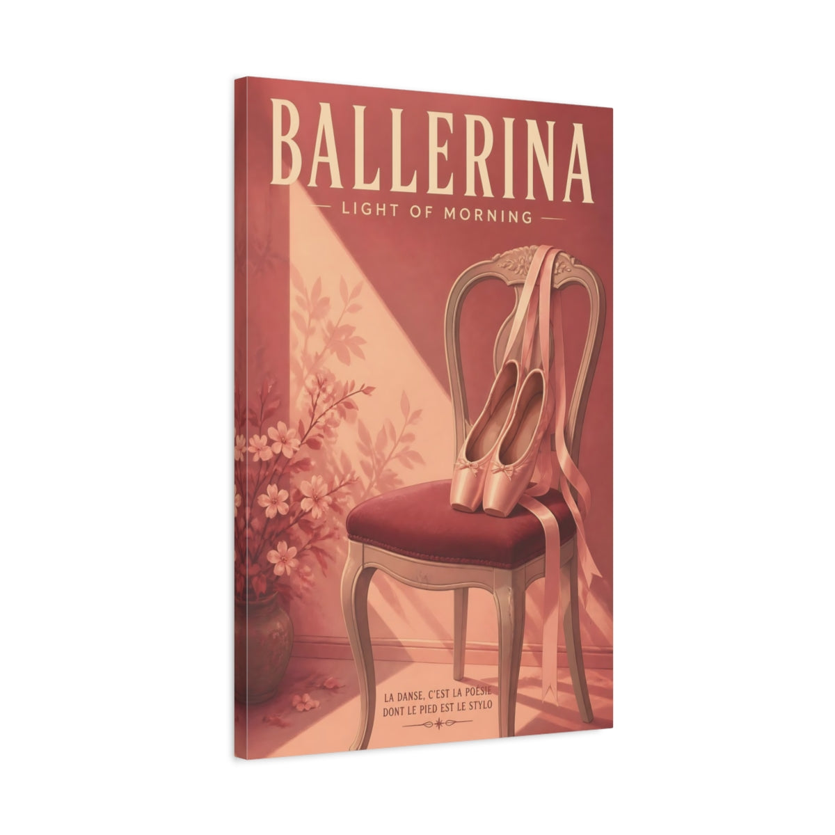 Side Mockup 2. Ballet Slippers On Chair shown as canvas print