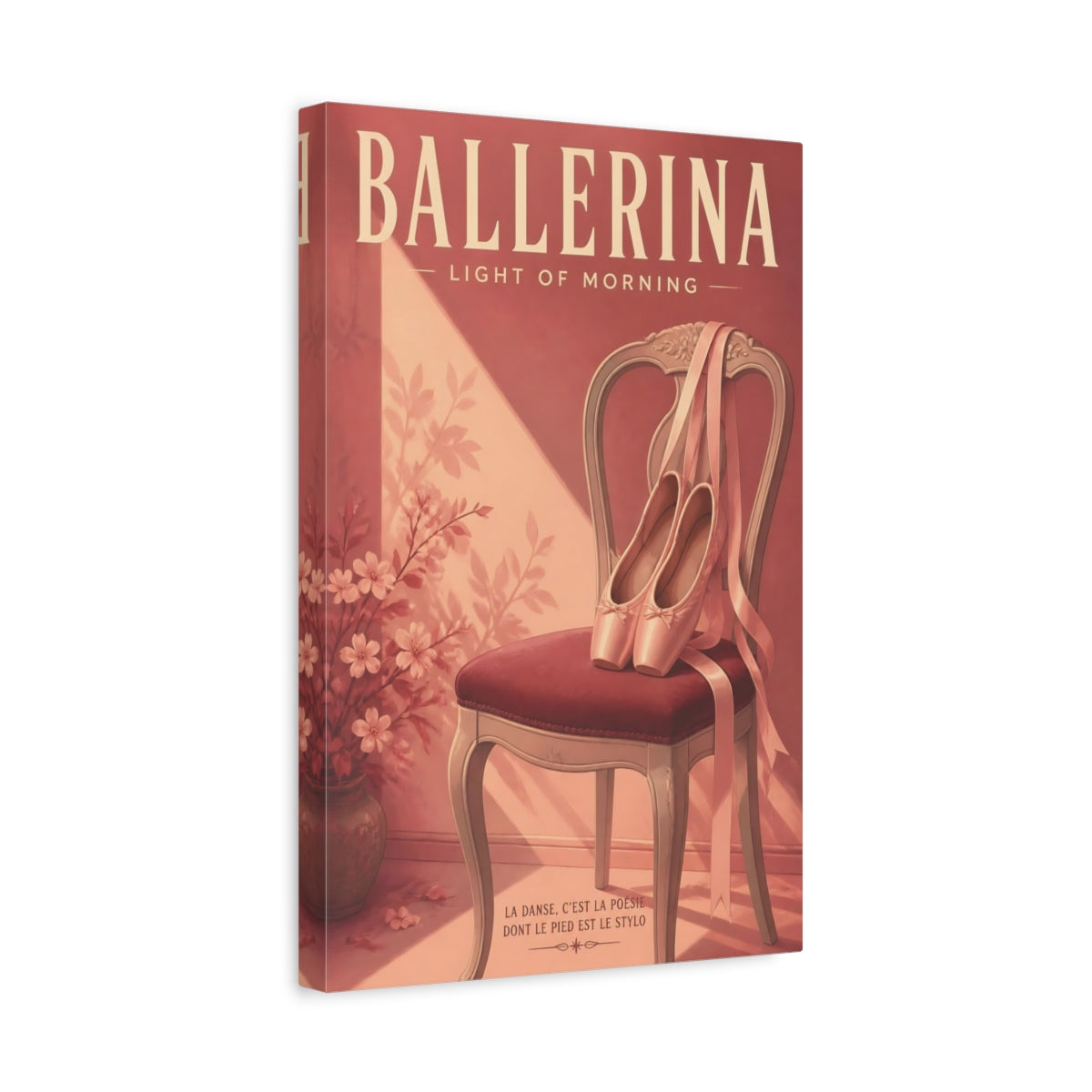 Side Mockup 4. Ballet Slippers On Chair shown as canvas print