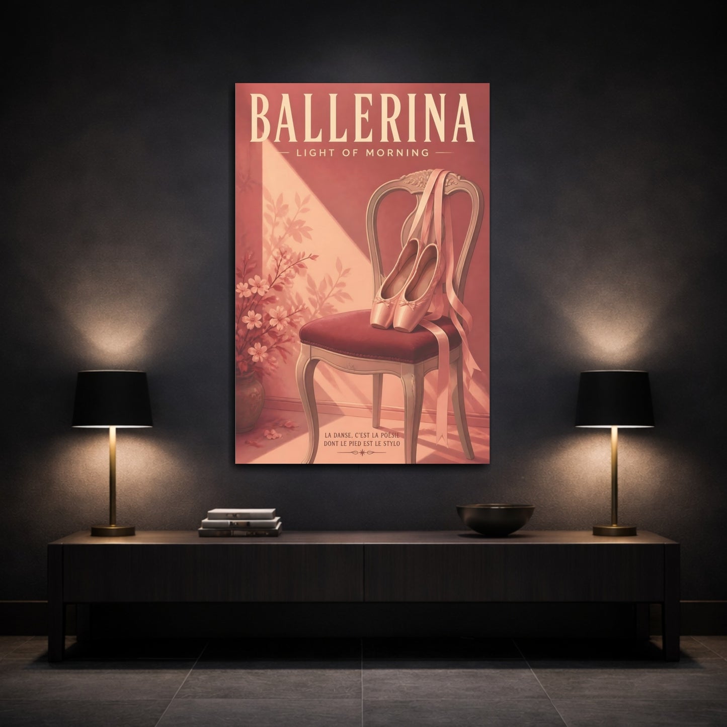 Mockup 3. Ballet Slippers On Chair shown as canvas print