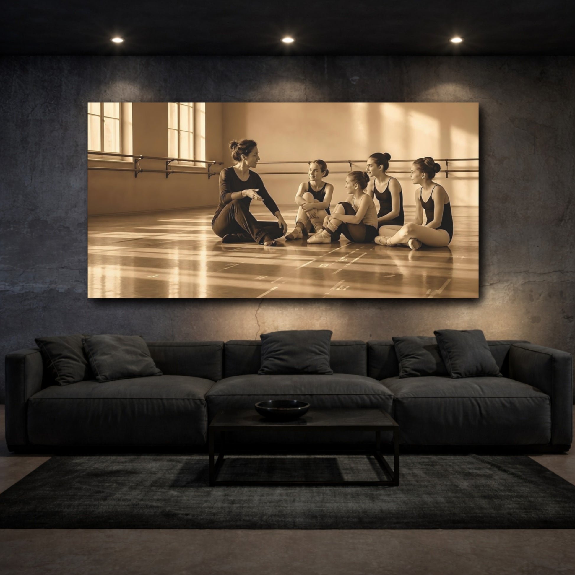 Mockup 3. Ballet Teacher And Students shown as canvas print