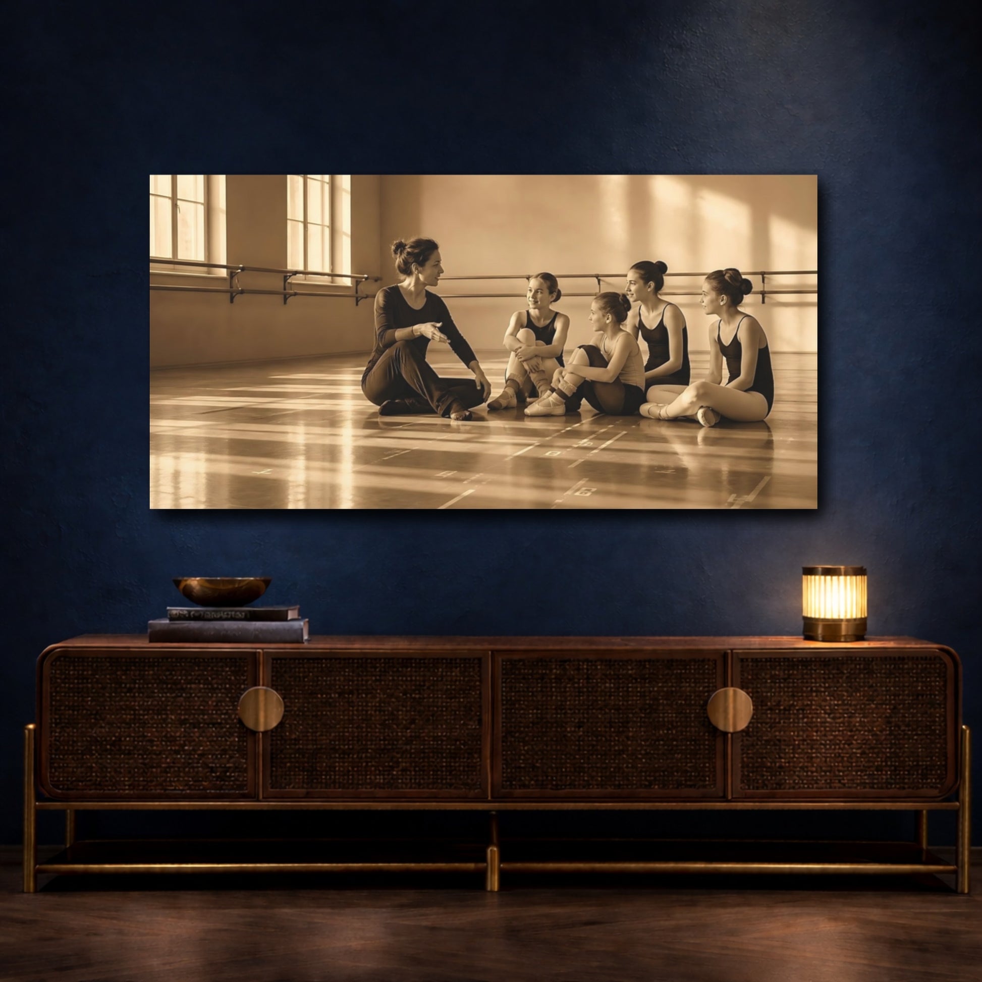 Mockup 4. Ballet Teacher And Students shown as canvas print