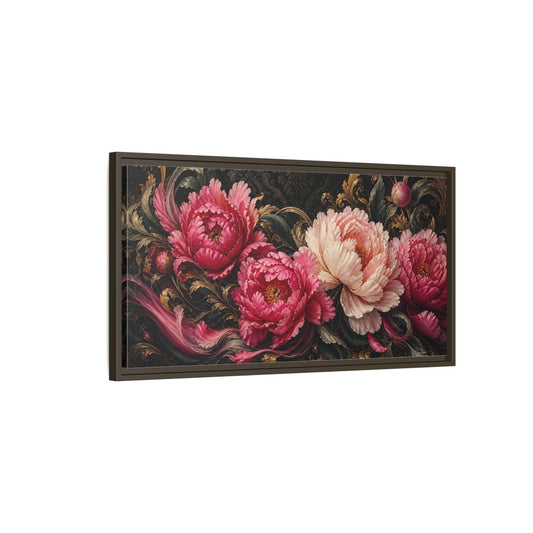 Main Mockup. Baroque Peony Bouquet shown as framed canvas print