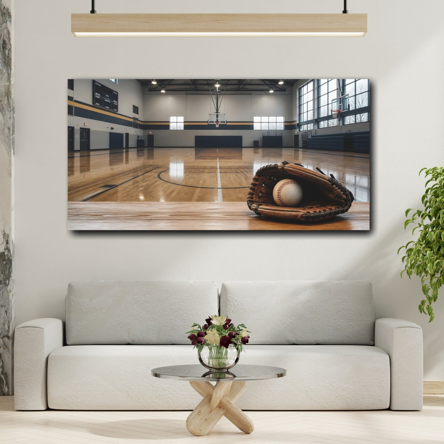 Mockup 2. Baseball Glove In Gym shown as canvas print
