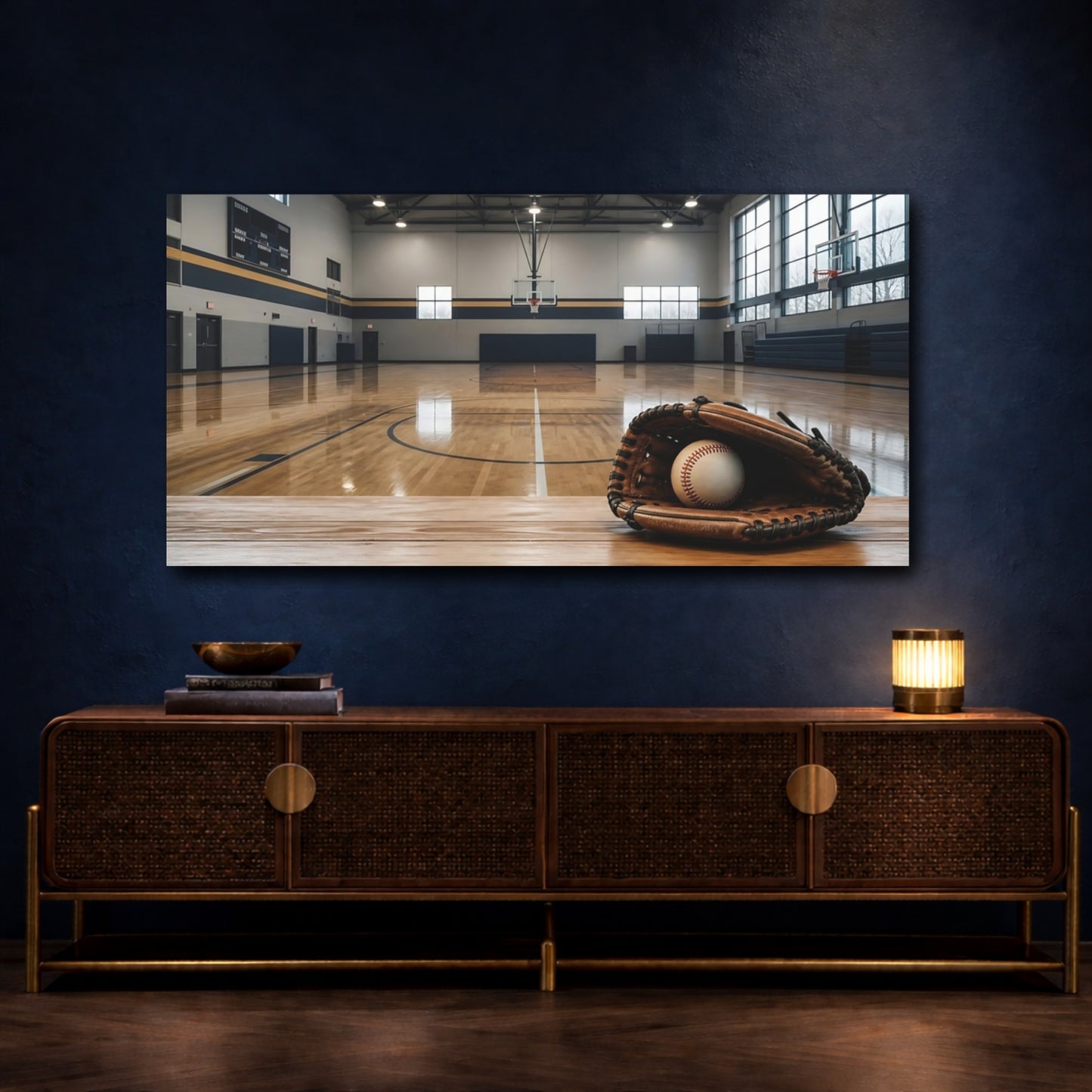Mockup 4. Baseball Glove In Gym shown as canvas print