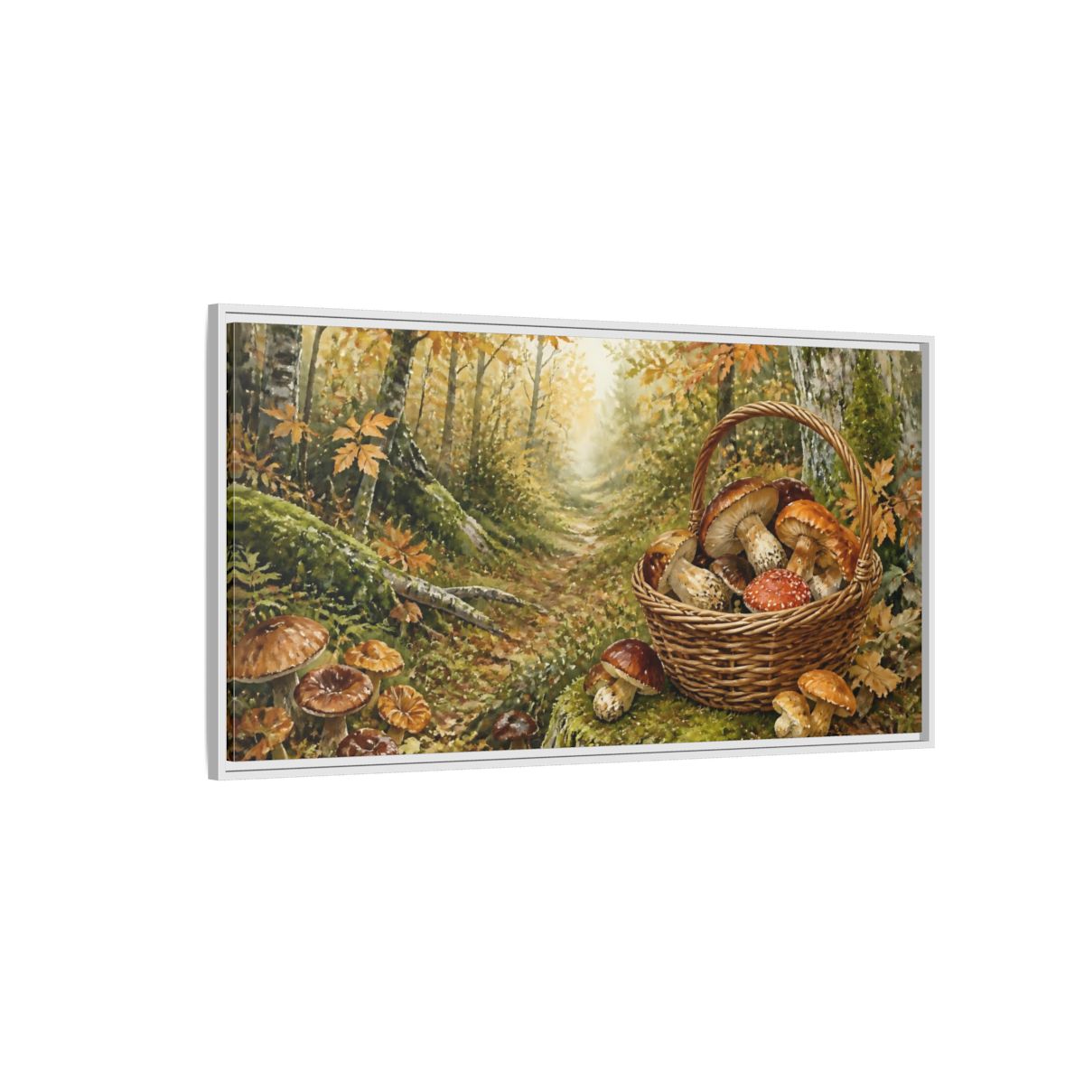 Side Mockup 3. Basket Of Wild Mushrooms shown as framed canvas print