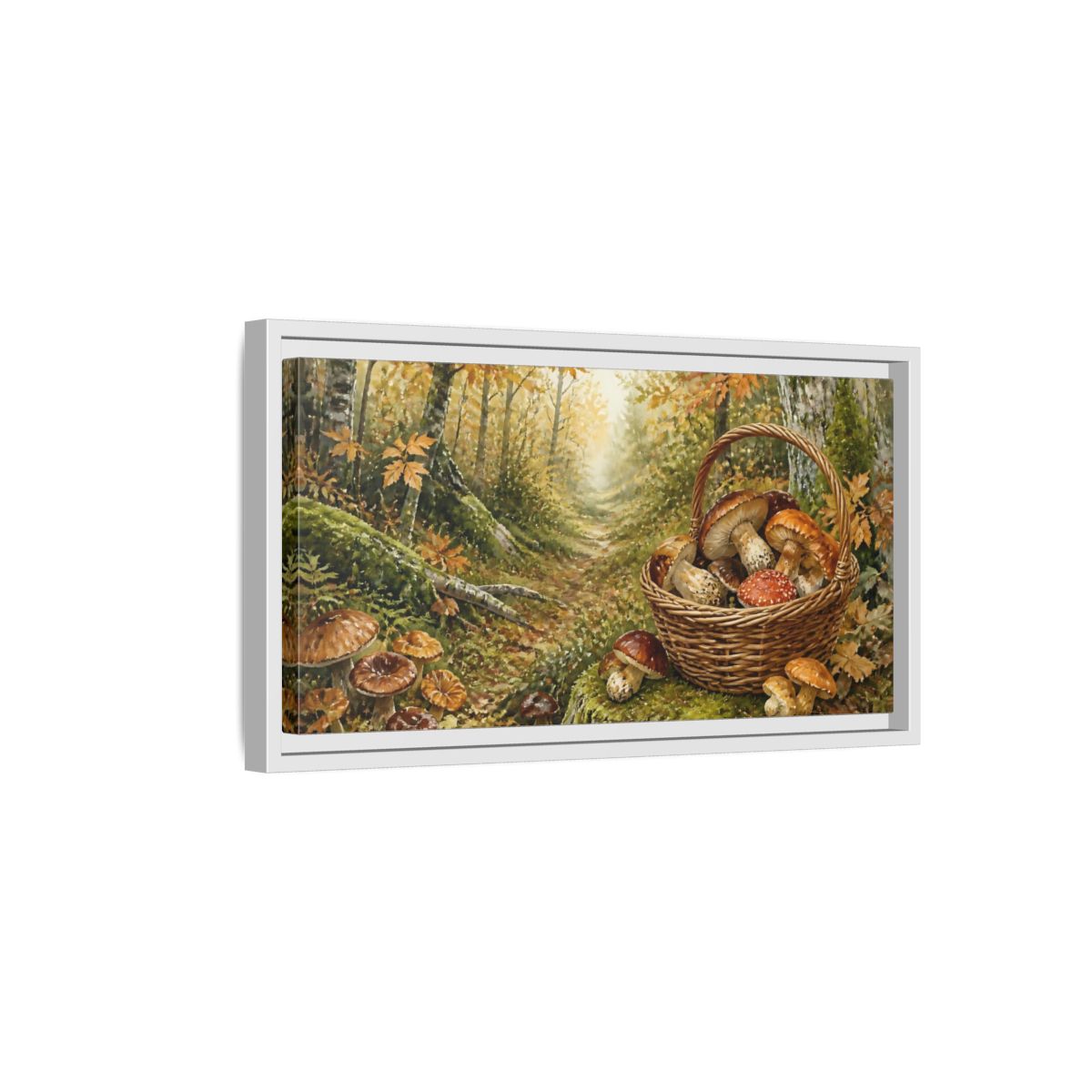 Side Mockup 6. Basket Of Wild Mushrooms shown as framed canvas print