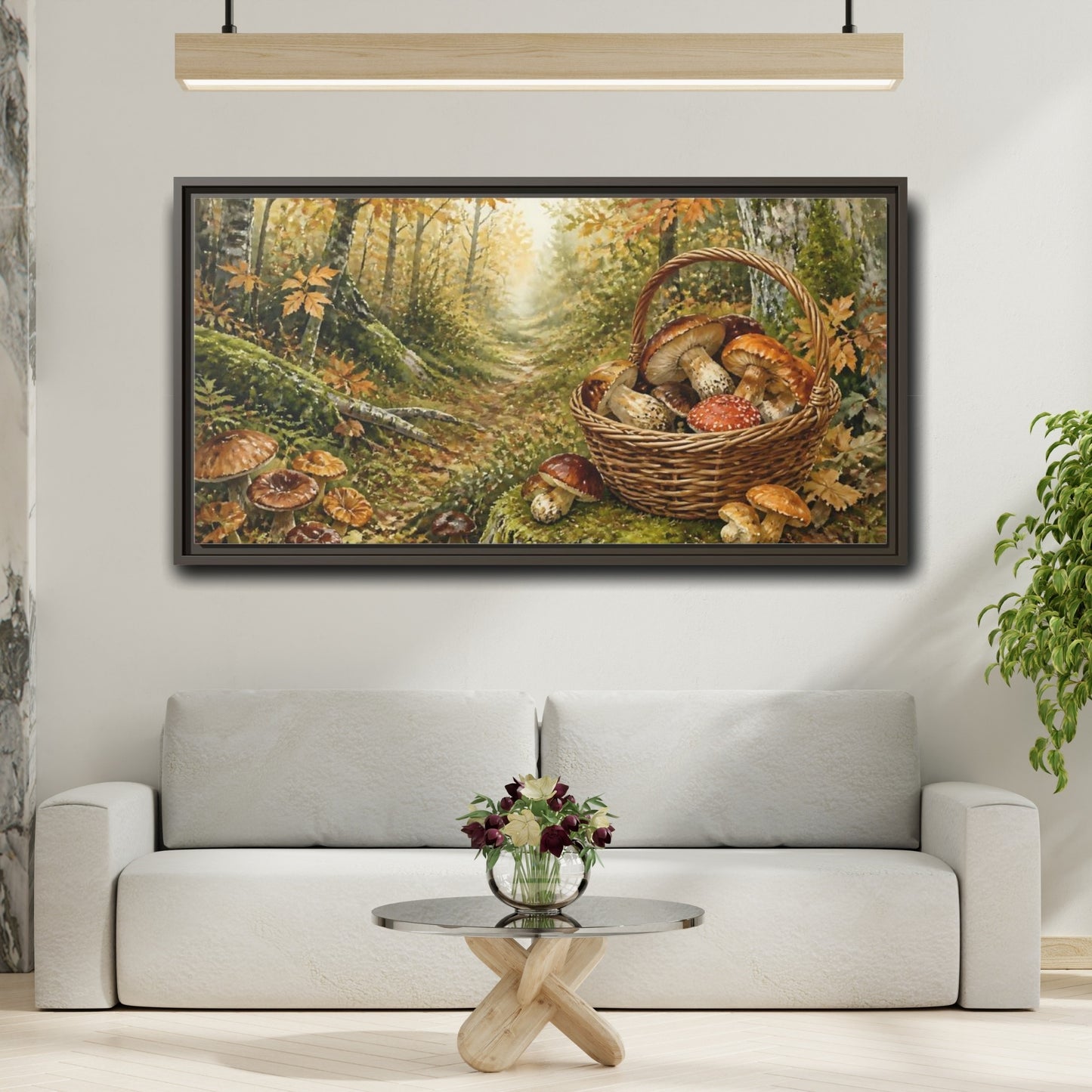 Mockup 2. Basket Of Wild Mushrooms shown as framed canvas print