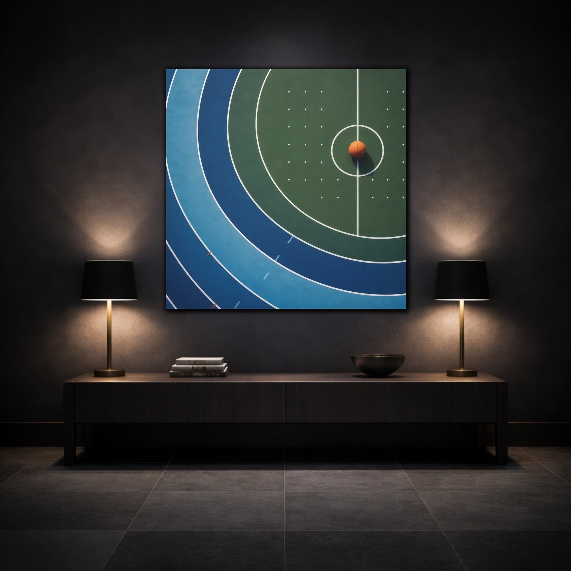 Mockup 3. Basketball On Court shown as canvas print