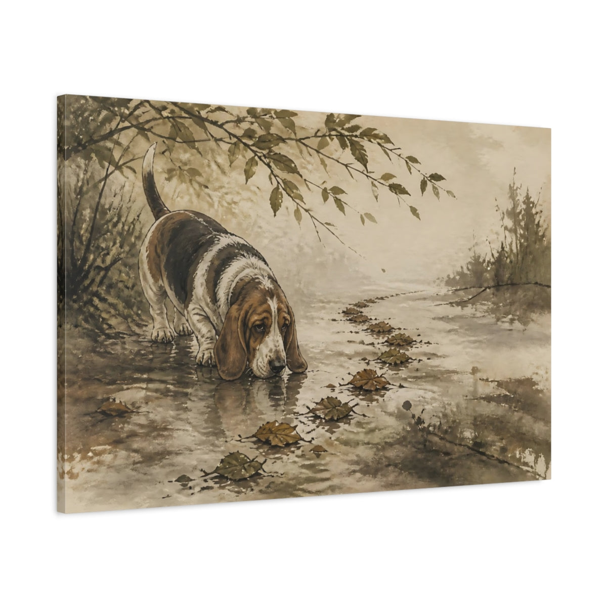 Main Mockup. Basset Hound Pet Scene shown as canvas print