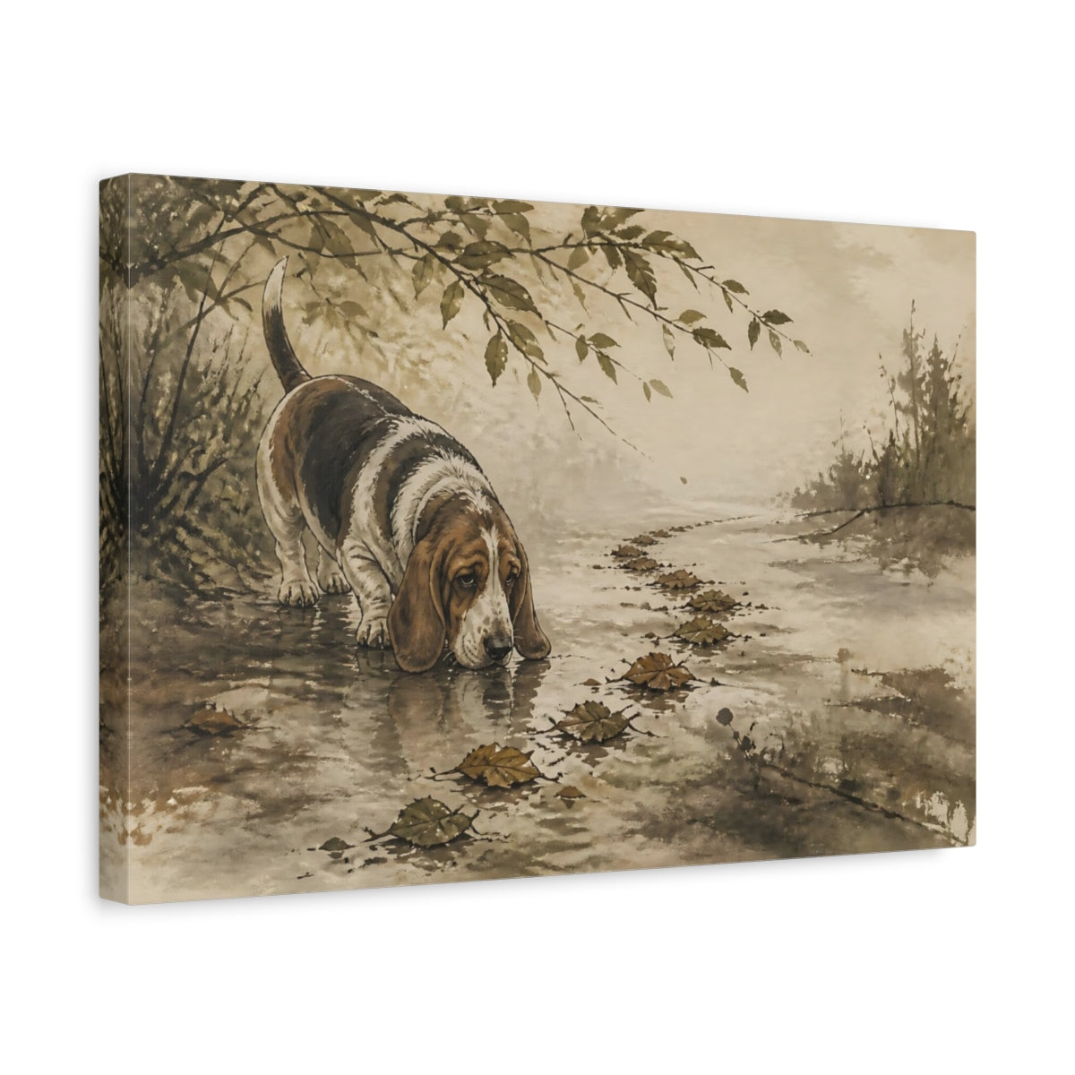 Side Mockup 4. Basset Hound Pet Scene shown as canvas print