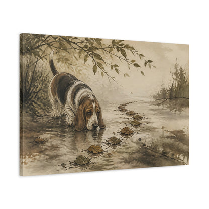 Side Mockup 2. Basset Hound Pet Scene shown as canvas print