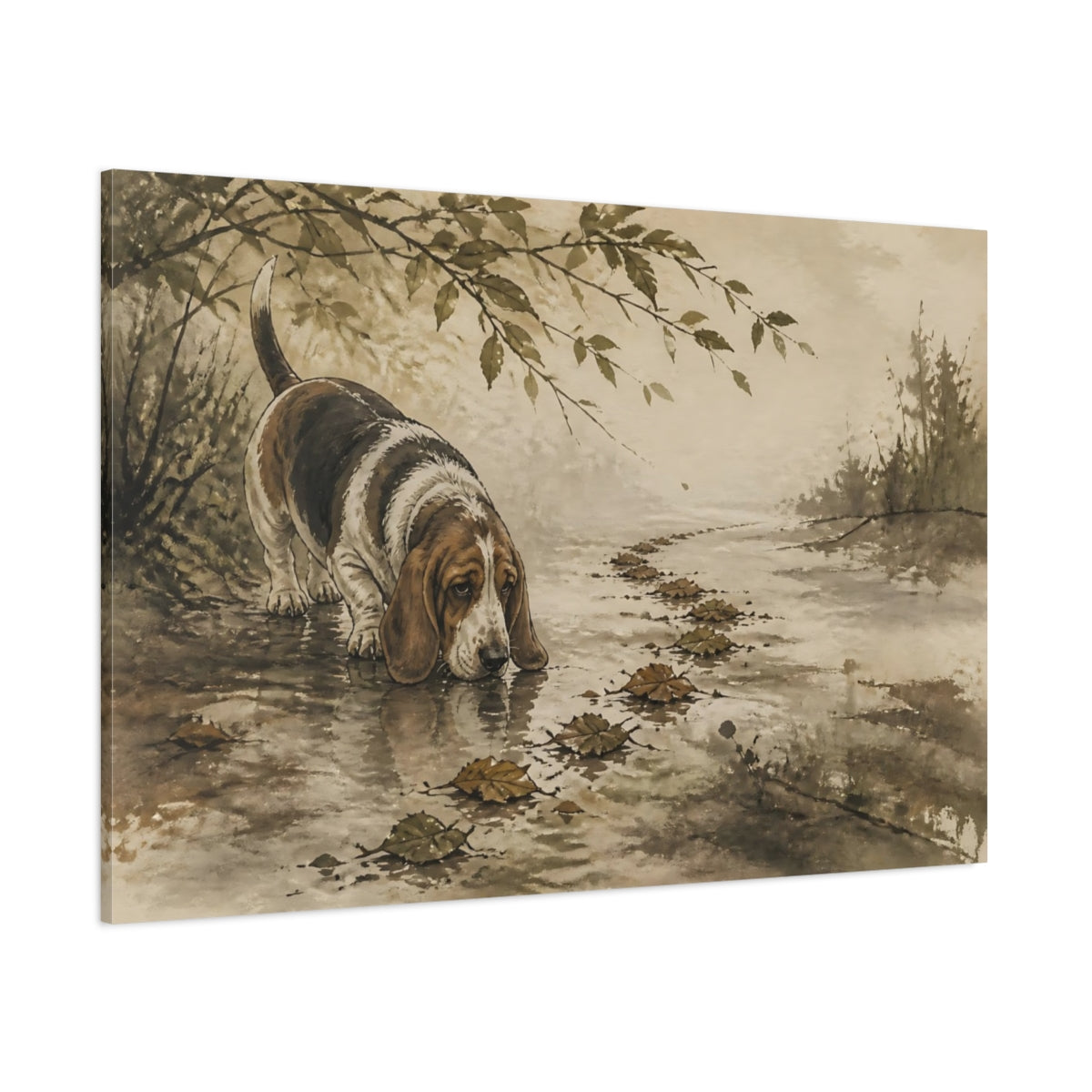 Side Mockup 1. Basset Hound Pet Scene shown as canvas print