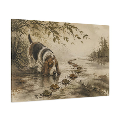 Side Mockup 1. Basset Hound Pet Scene shown as canvas print