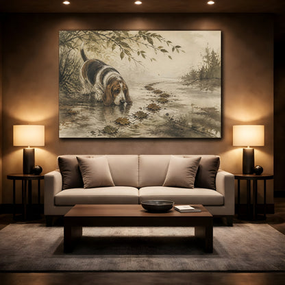 Mockup 2. Basset Hound Pet Scene shown as canvas print