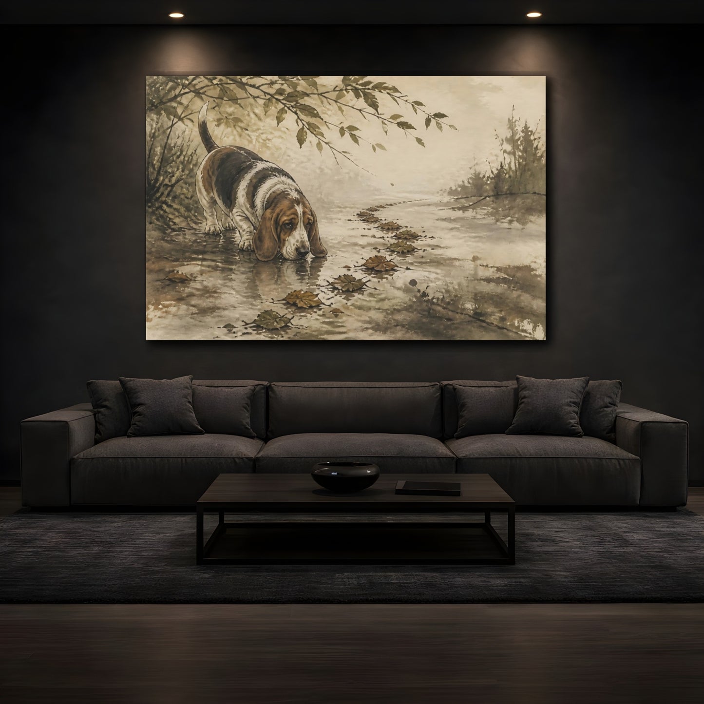 Mockup 3. Basset Hound Pet Scene shown as canvas print