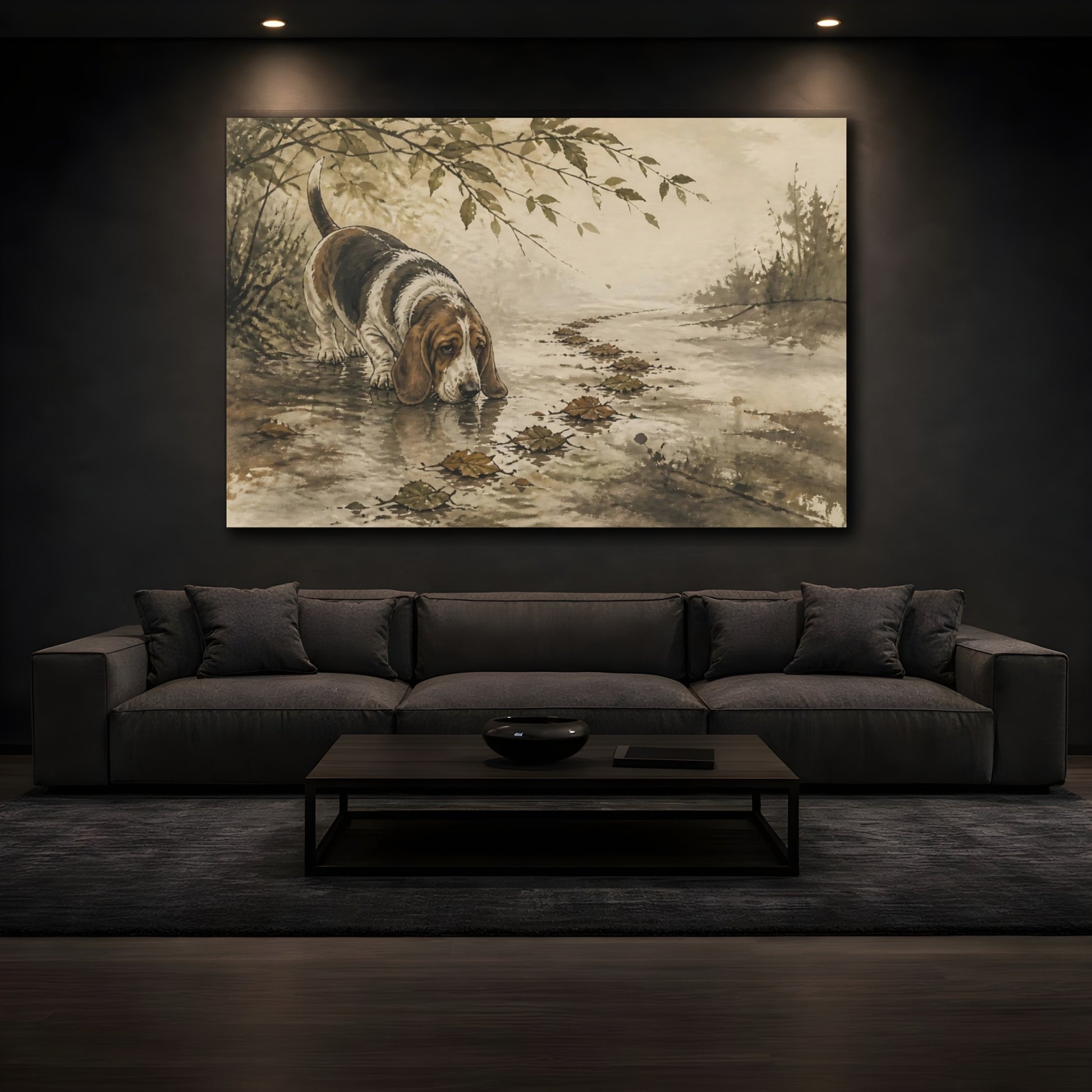 Mockup 3. Basset Hound Pet Scene shown as canvas print