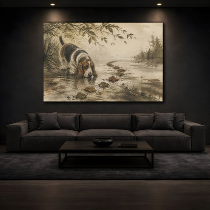 Mockup 3. Basset Hound Pet Scene shown as canvas print