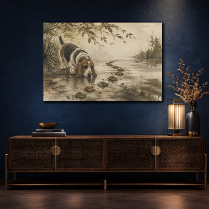 Mockup 4. Basset Hound Pet Scene shown as canvas print