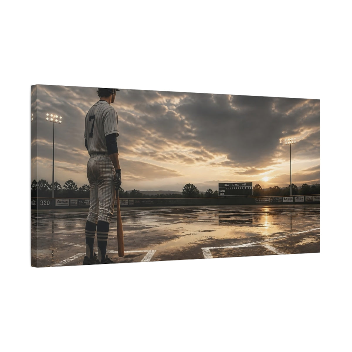 Side Mockup 1. Batter At Dusk shown as canvas print