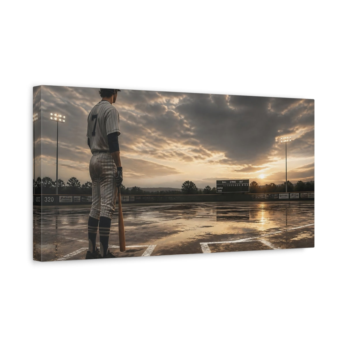 Side Mockup 3. Batter At Dusk shown as canvas print