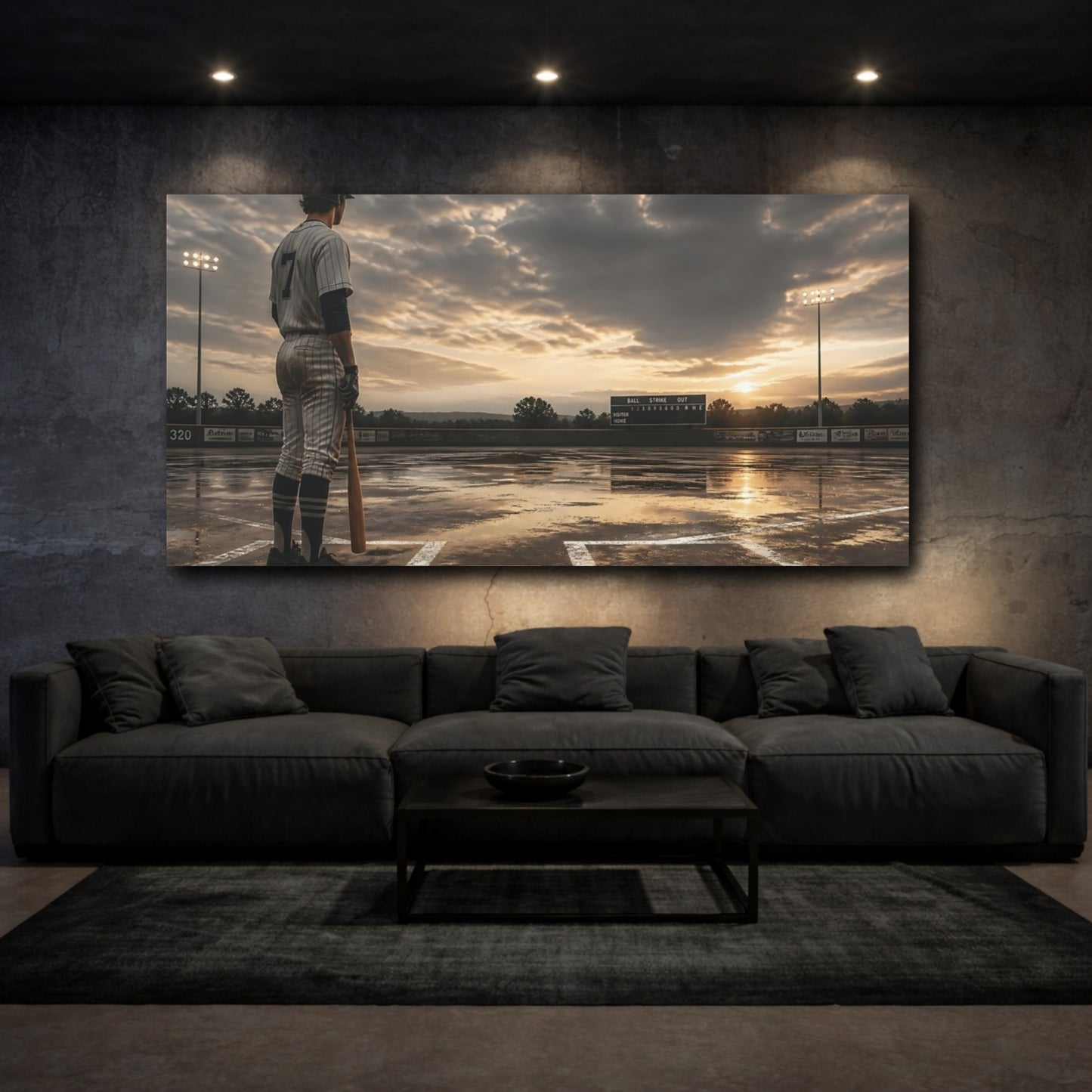 Mockup 3. Batter At Dusk shown as canvas print