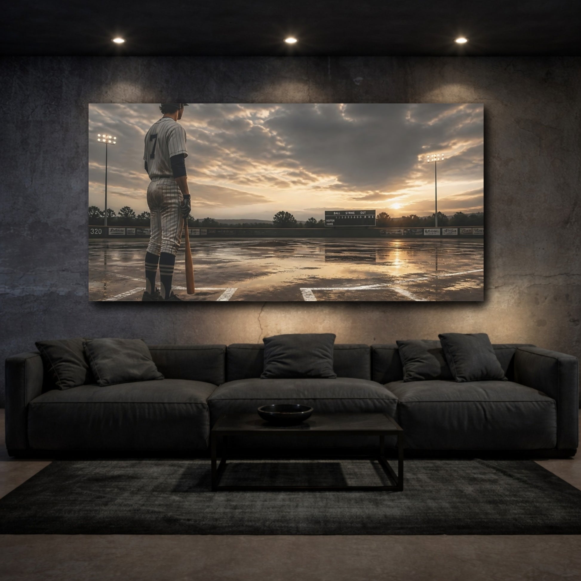 Mockup 3. Batter At Dusk shown as canvas print