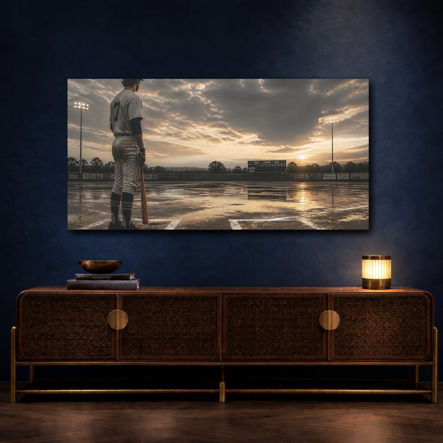Mockup 4. Batter At Dusk shown as canvas print