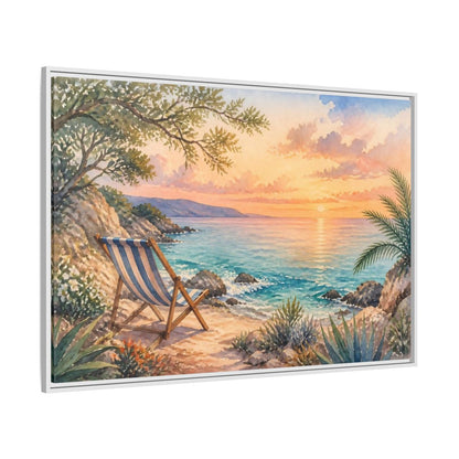 Side Mockup 7. Beach Chair Sunset shown as framed canvas print