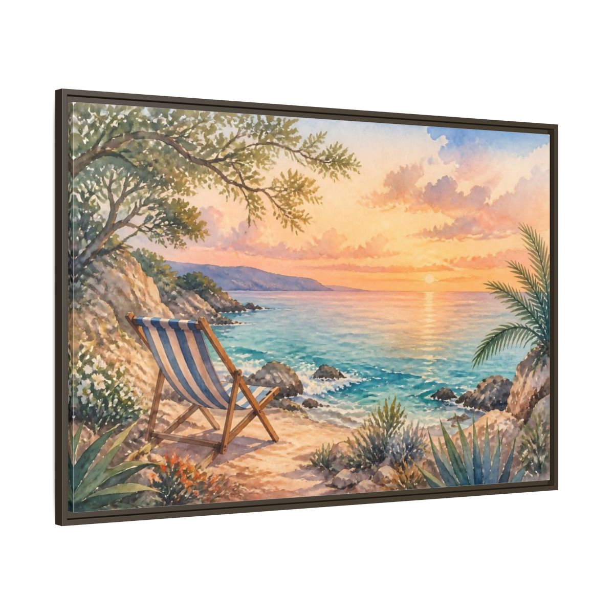 Side Mockup 8. Beach Chair Sunset shown as framed canvas print