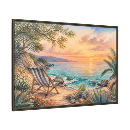 Side Mockup 8. Beach Chair Sunset shown as framed canvas print