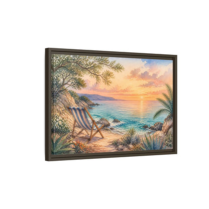 Side Mockup 2. Beach Chair Sunset shown as framed canvas print