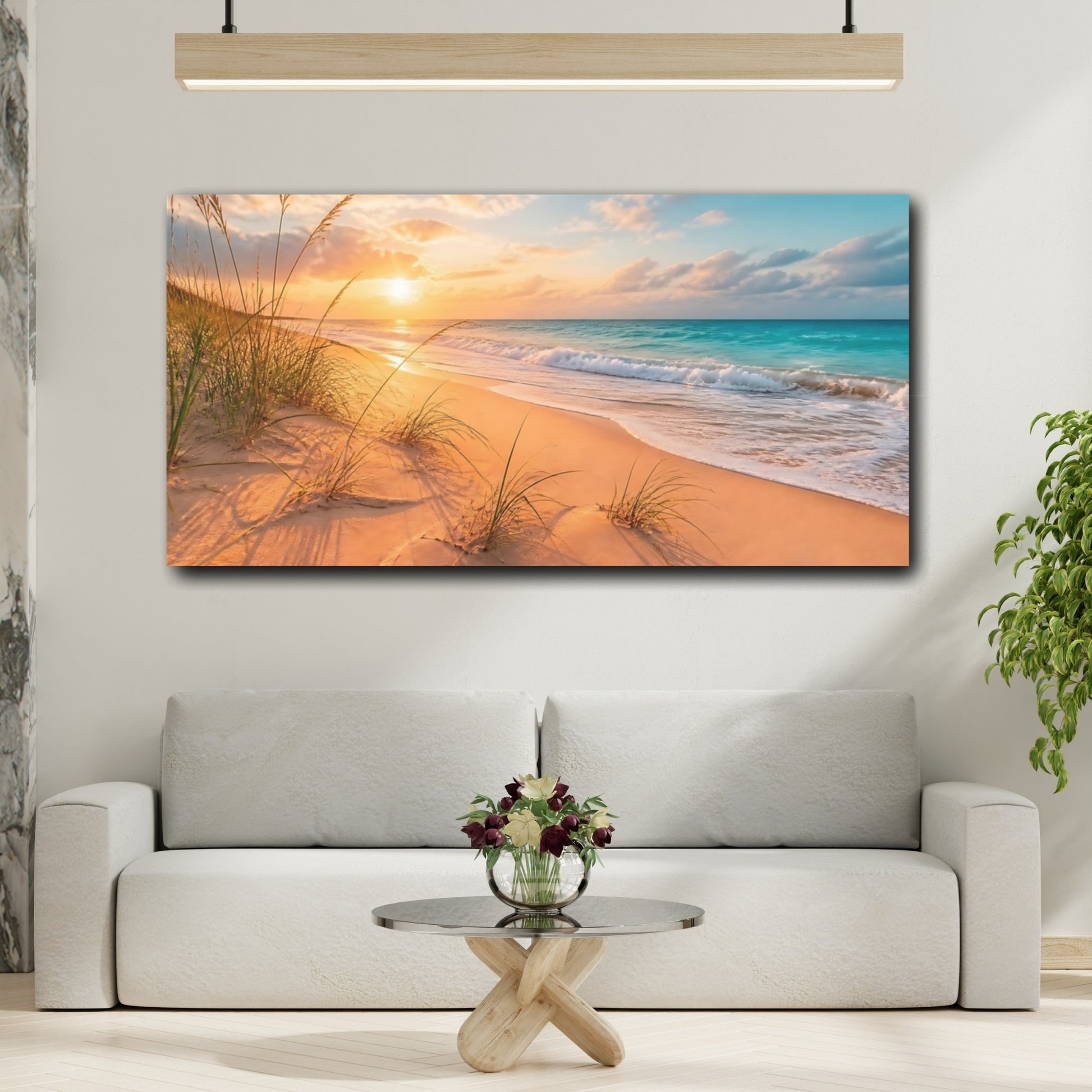 Mockup 2. Beach Grass Sunset shown as canvas print