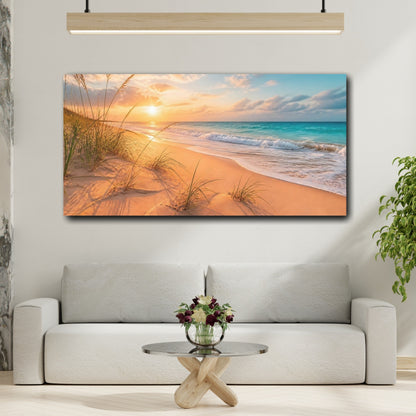 Mockup 2. Beach Grass Sunset shown as canvas print
