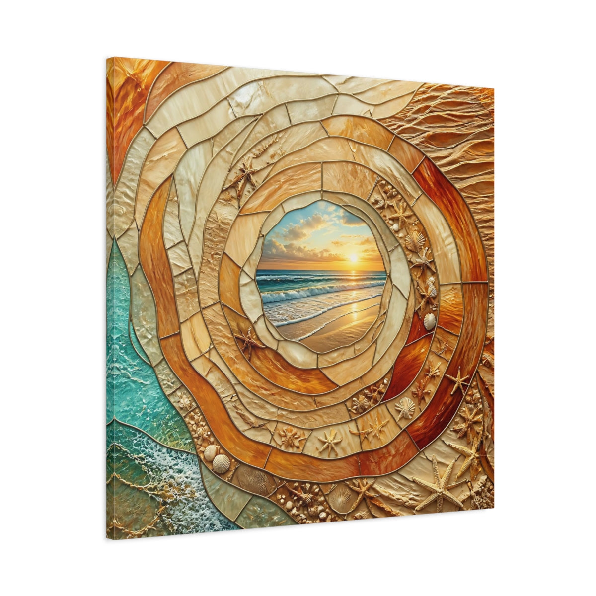 Main Mockup. Beach Sunset Mosaic shown as canvas print