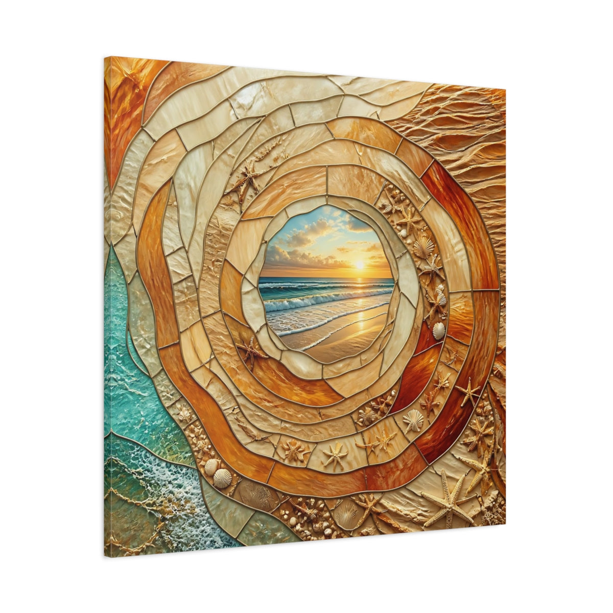 Side Mockup 1. Beach Sunset Mosaic shown as canvas print