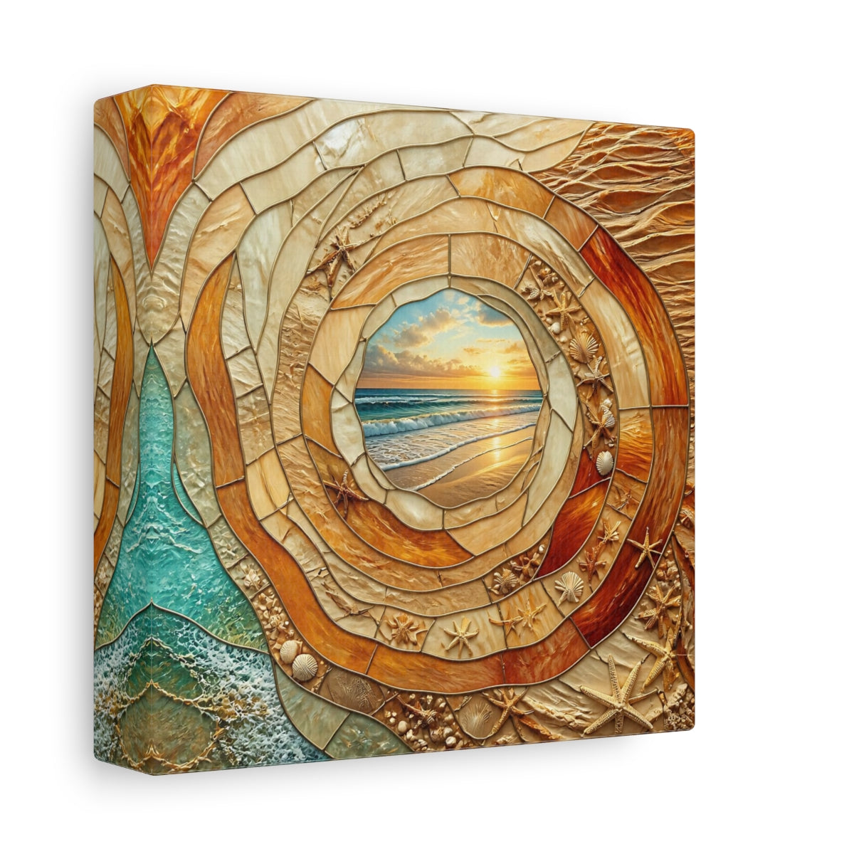 Side Mockup 2. Beach Sunset Mosaic shown as canvas print