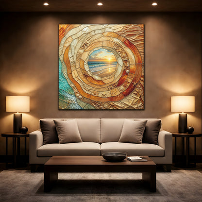 Mockup 2. Beach Sunset Mosaic shown as canvas print