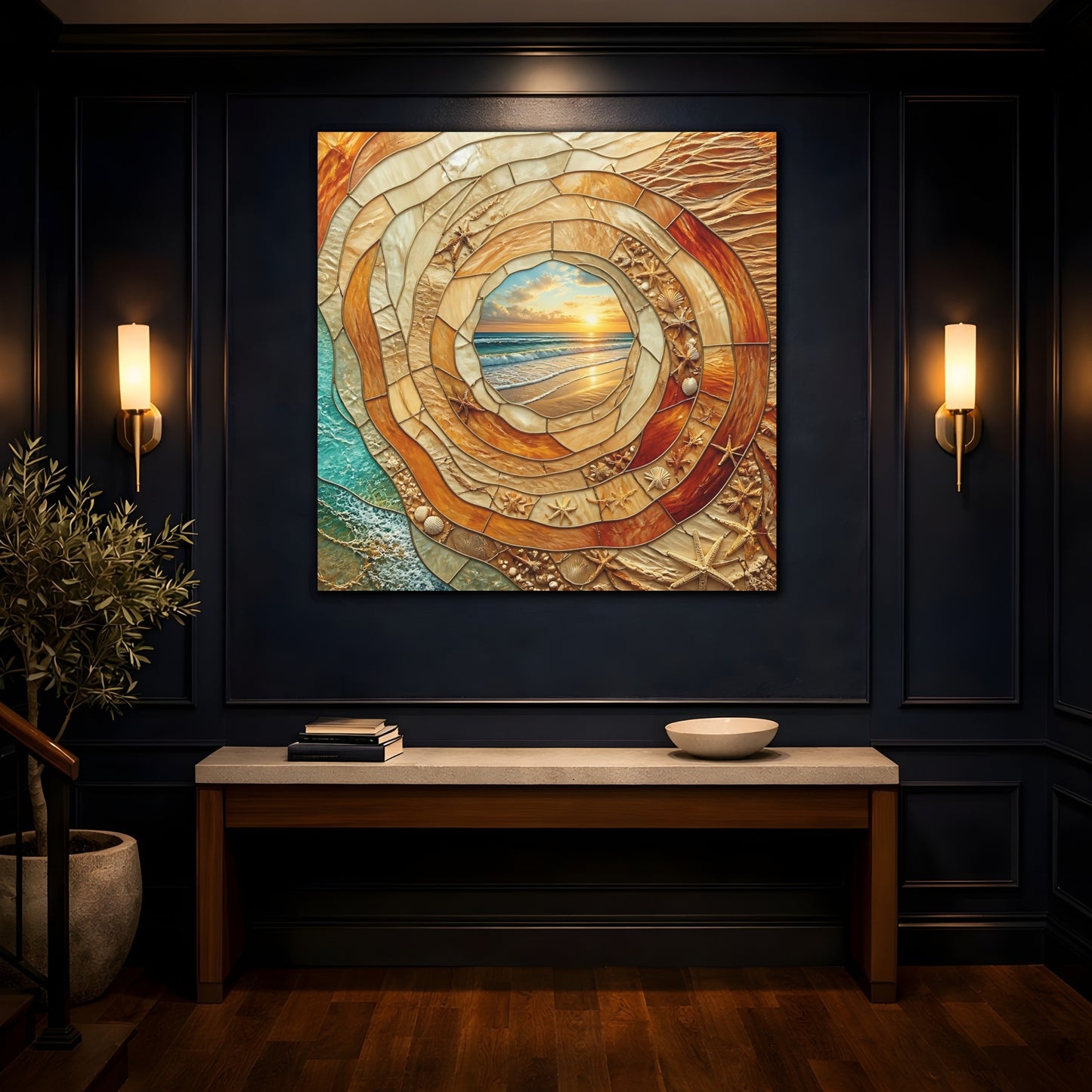 Mockup 4. Beach Sunset Mosaic shown as canvas print